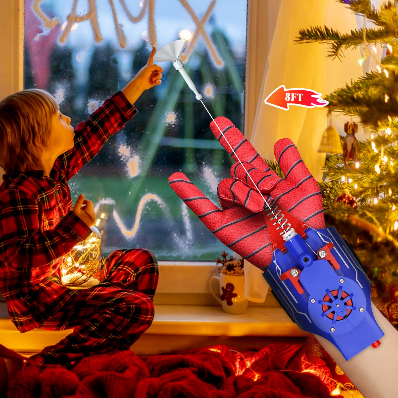 QHJIU Spider Web Shooter distance up to eight feet supports dynamic play.