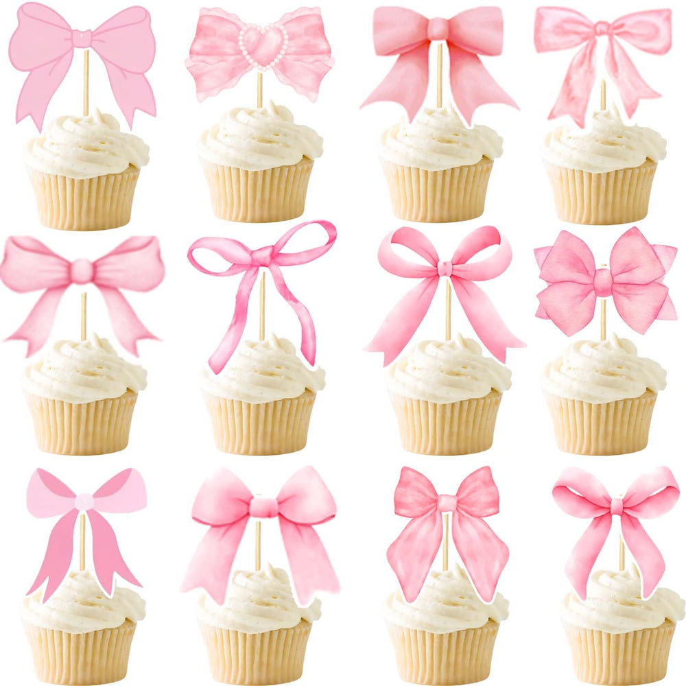 qhqqwzxqc coquette bow cupcake toppers pink 1 - charming pink bow decor for cupcakes