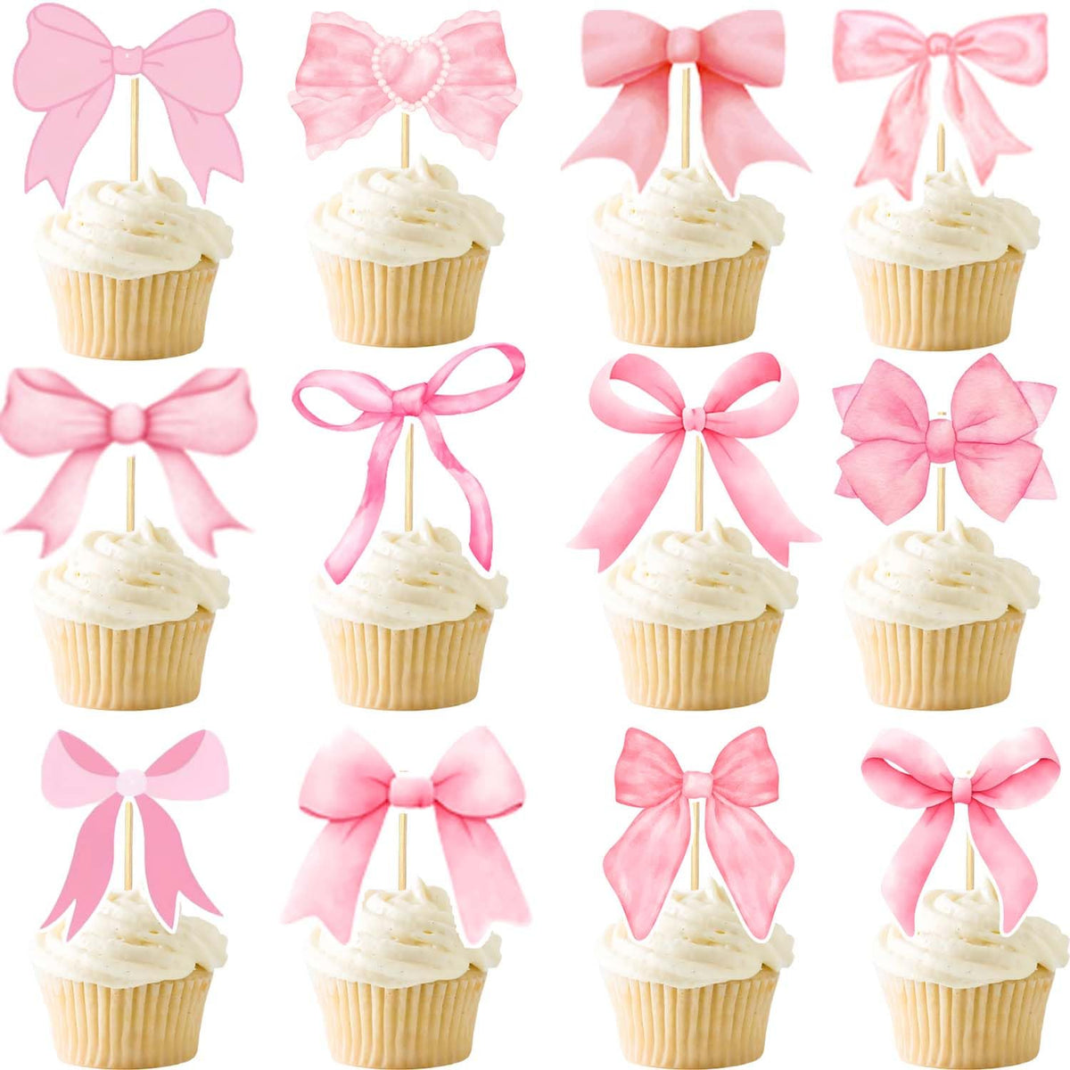 qhqqwzxqc coquette bow cupcake toppers pink 1 - charming pink bow decor for cupcakes
