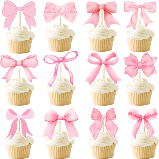 qhqqwzxqc coquette bow cupcake toppers pink 1 - charming pink bow decor for cupcakes