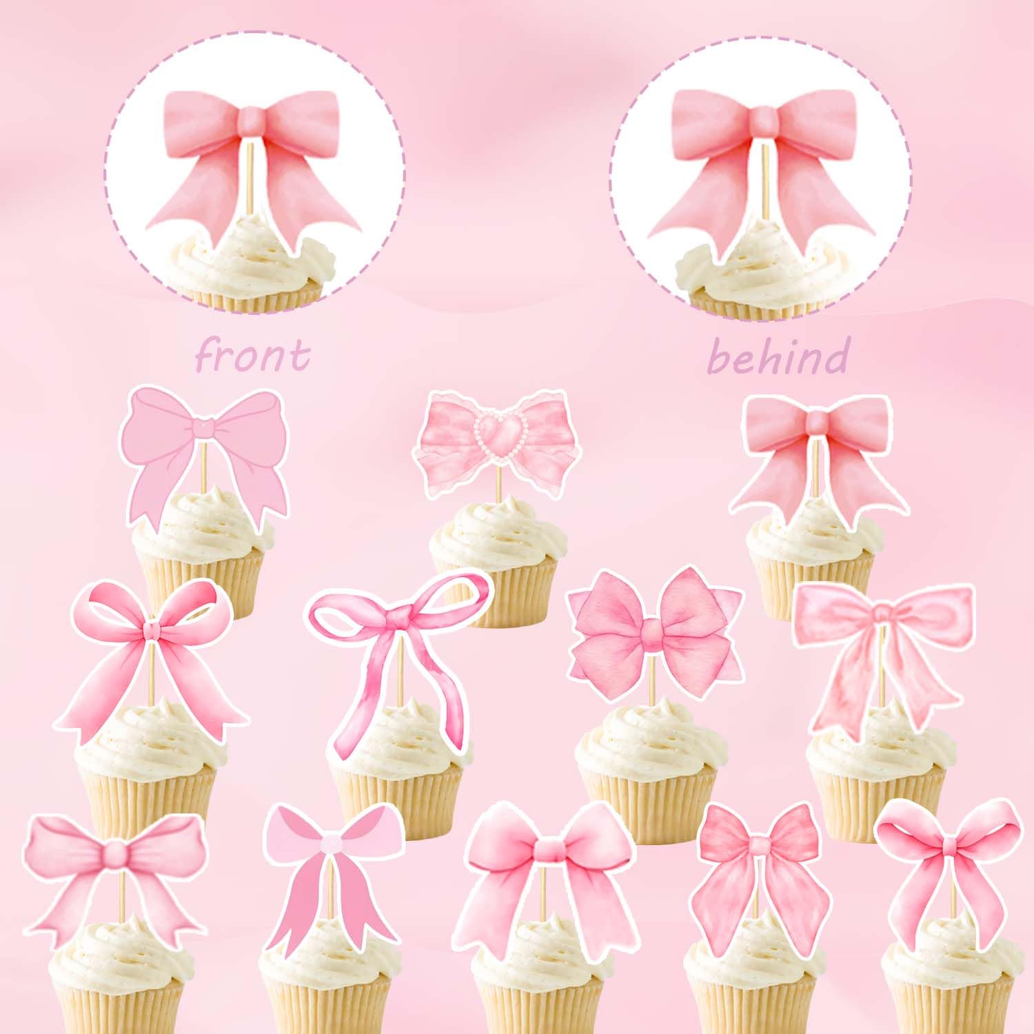 qhqqwzxqc coquette bow cupcake toppers pink 4 - quick disposable toppers for cleanup