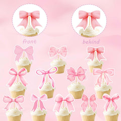 qhqqwzxqc coquette bow cupcake toppers pink 4 - quick disposable toppers for cleanup