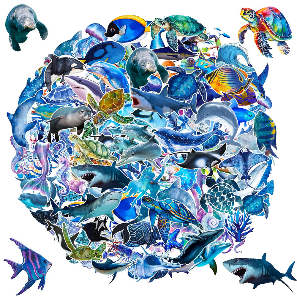 qhqqwzxqc ocean animal stickers: sharks for water bottles and scrapbooks.