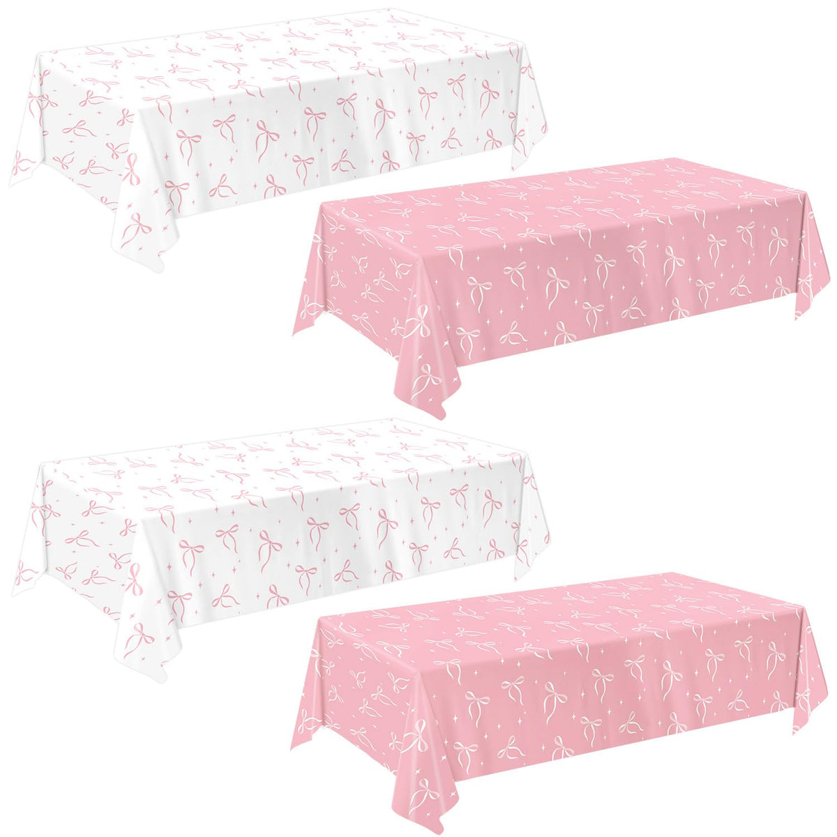 QIYANPAX pink bow tablecloths provide full coverage for standard tables during parties.