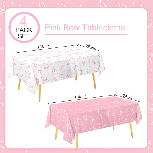 QIYANPAX pink bow tablecloth protects surfaces from spills at celebrations.