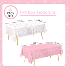 QIYANPAX pink bow tablecloth protects surfaces from spills at celebrations.