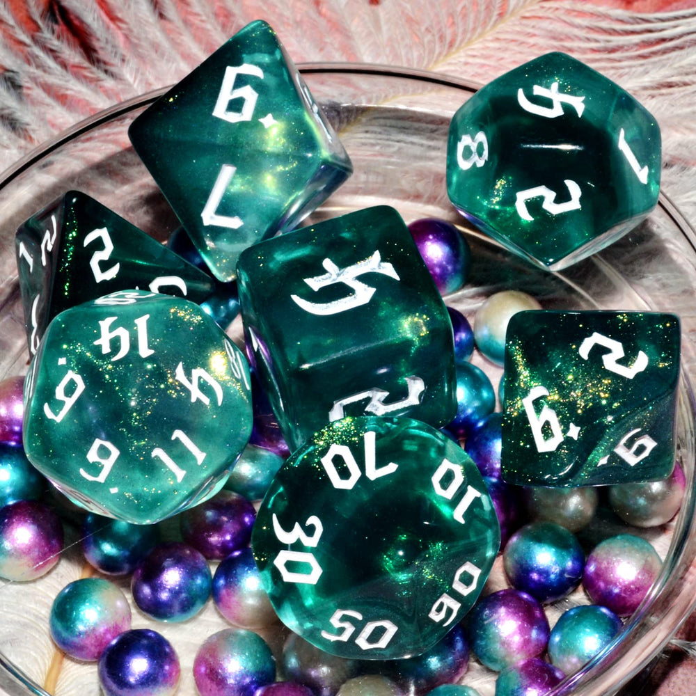QiAN SiMAi Galaxy Dice Set with white numbering for easy readability during games.
