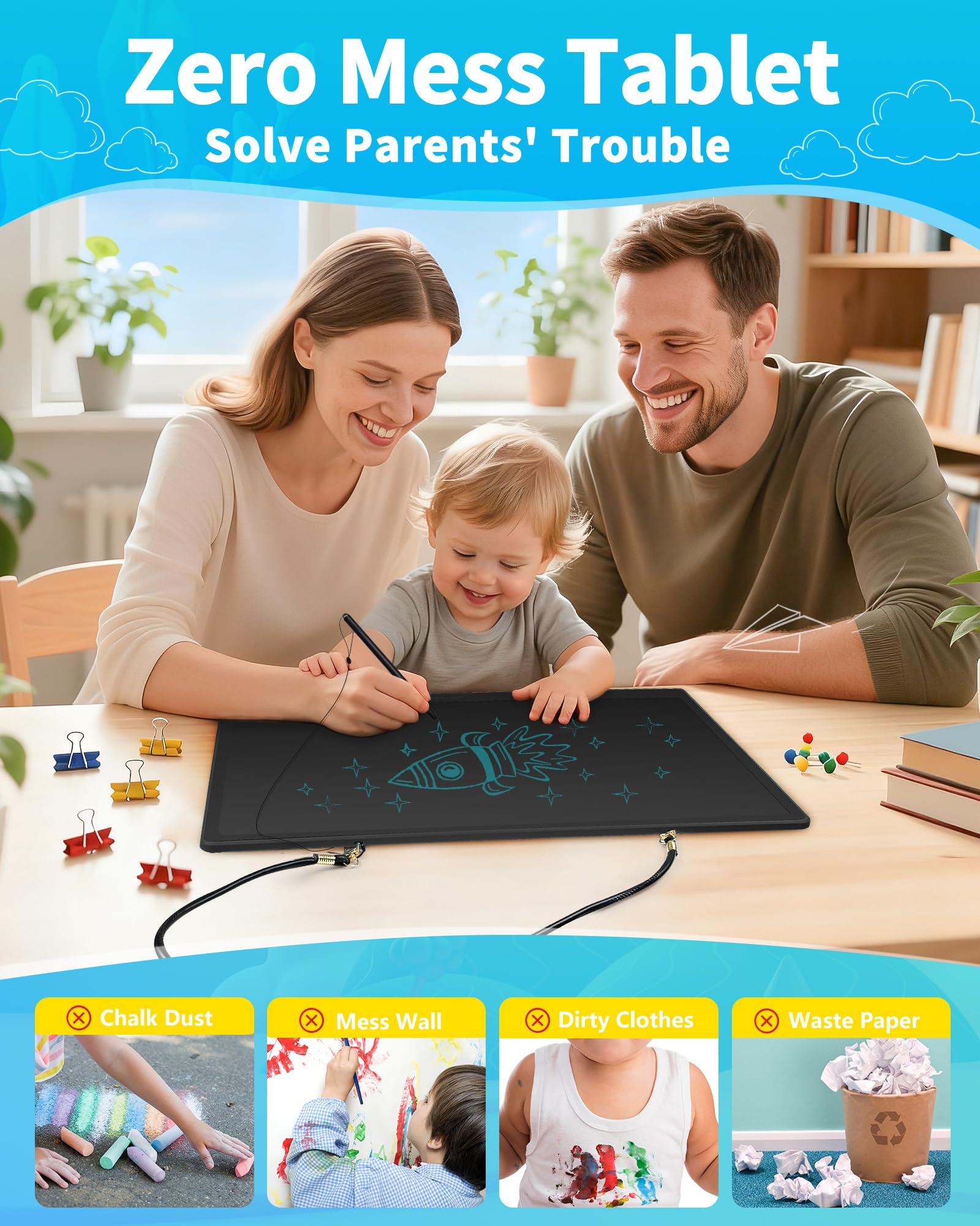 QIAOBUQI 20-inch LCD writing board wall-hanging strap for easy reminders