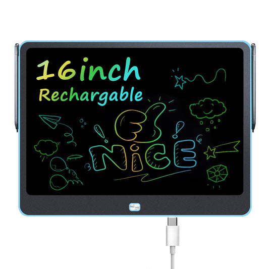 QIAOBUQI 16-inch blue LCD tablet for mess-free kid drawing sessions.