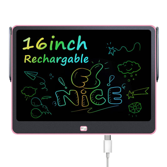 QIAOBUQI 16 inch pink rechargeable LCD tablet front view for vivid kid drawing