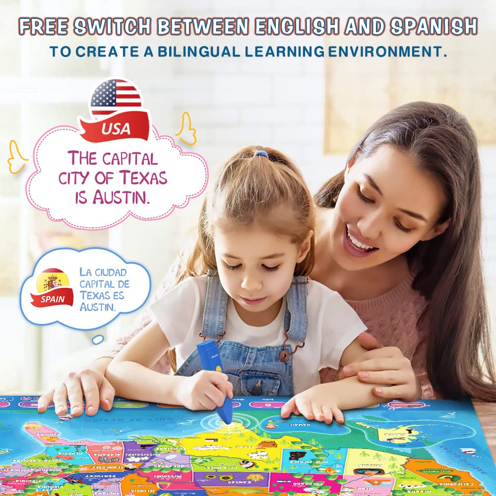Qiaojoy map highlights USA and capitals for young explorers.