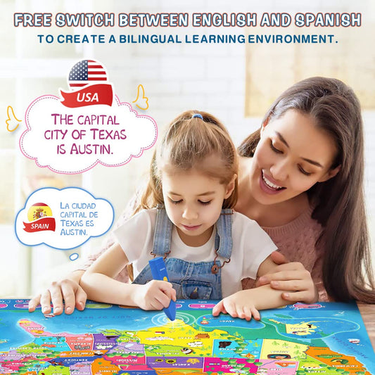 Qiaojoy map highlights USA and capitals for young explorers.