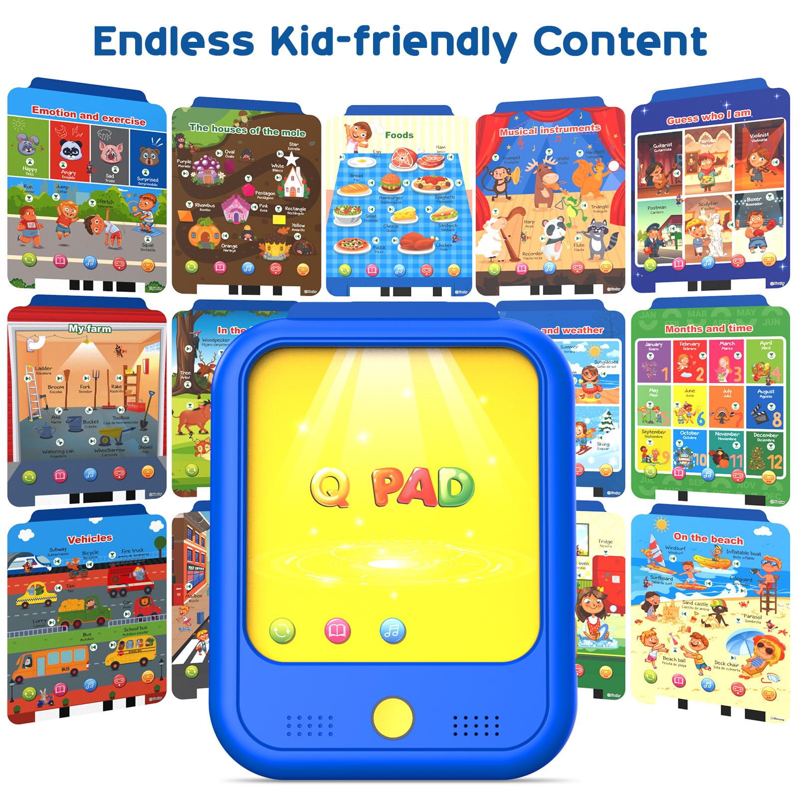 Qiaojoy tablet offers five learning modes to build vocabulary and listening skills.