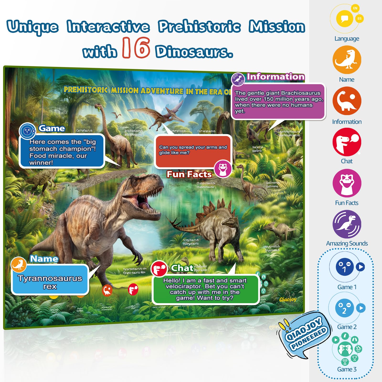 Qiaojoy USA map dinosaur poster with audio pen in use