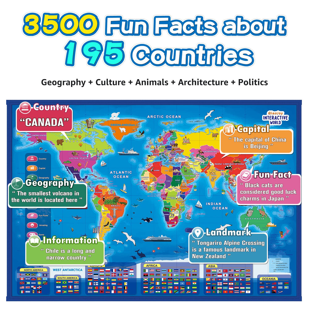 Qiaojoy world map shows 195 countries with 3500 fun facts