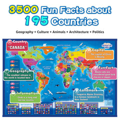 Qiaojoy world map shows 195 countries with 3500 fun facts