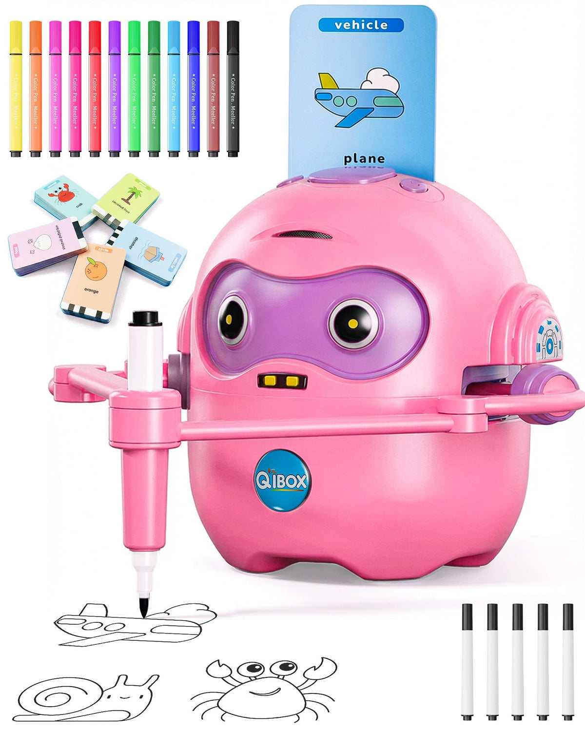 QIBOX drawing robot guides kids through step-by-step drawing action.