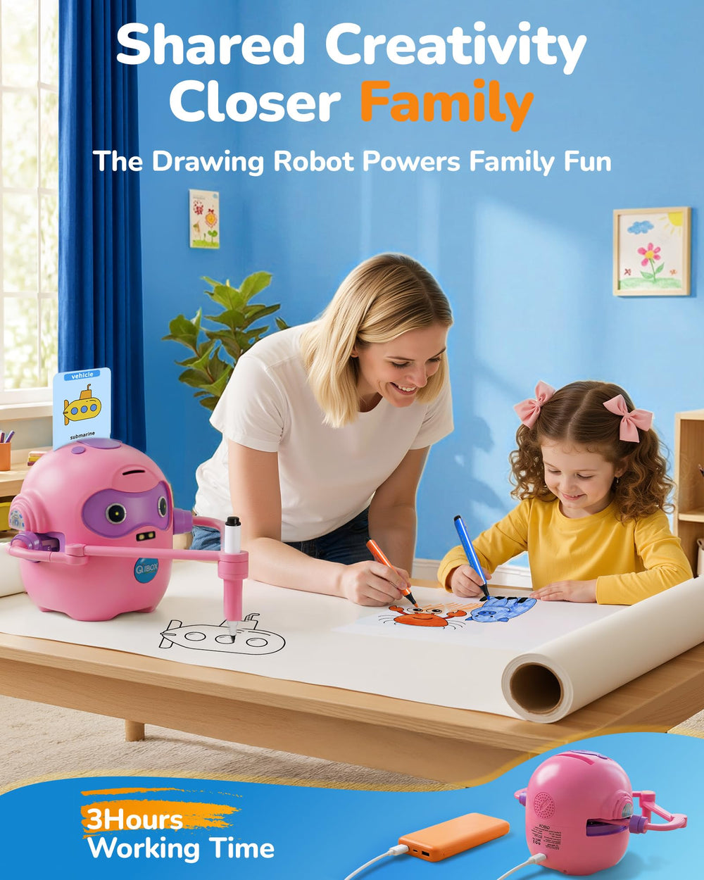 Quiet, calm play with QIBOX robot keeps kids focused during quiet time.