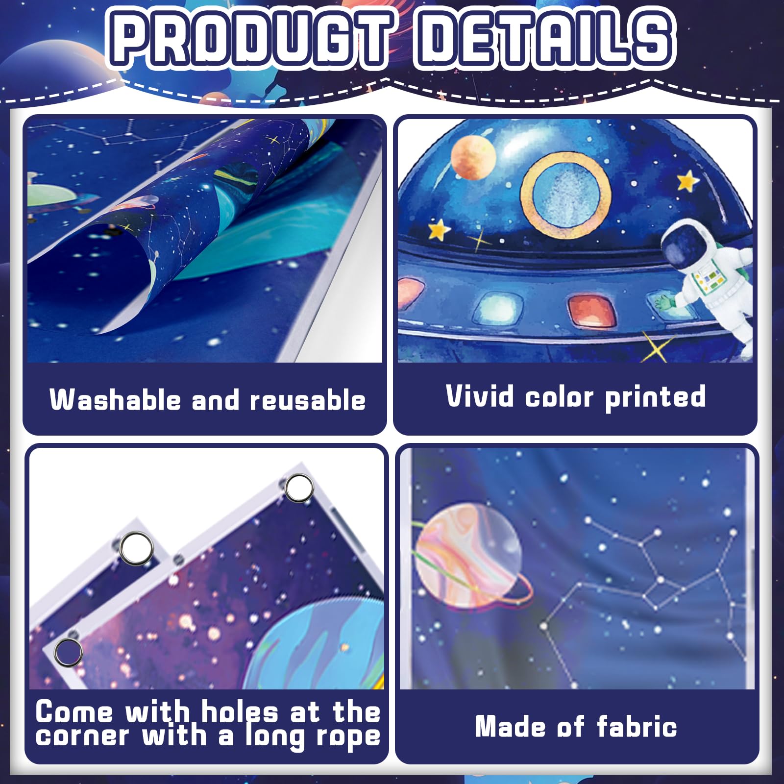 QICI outer space banner rocket design brings action to parties or classrooms.