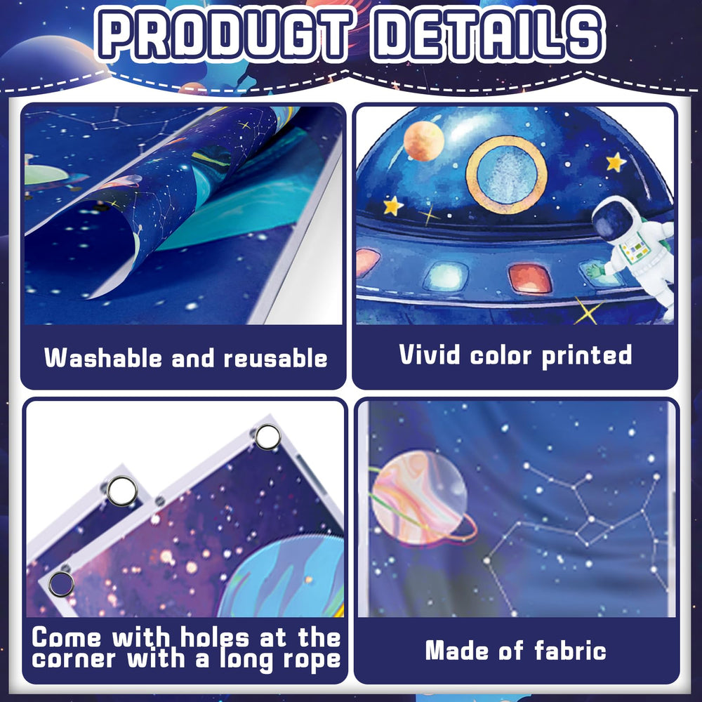 QICI outer space banner rocket design brings action to parties or classrooms.