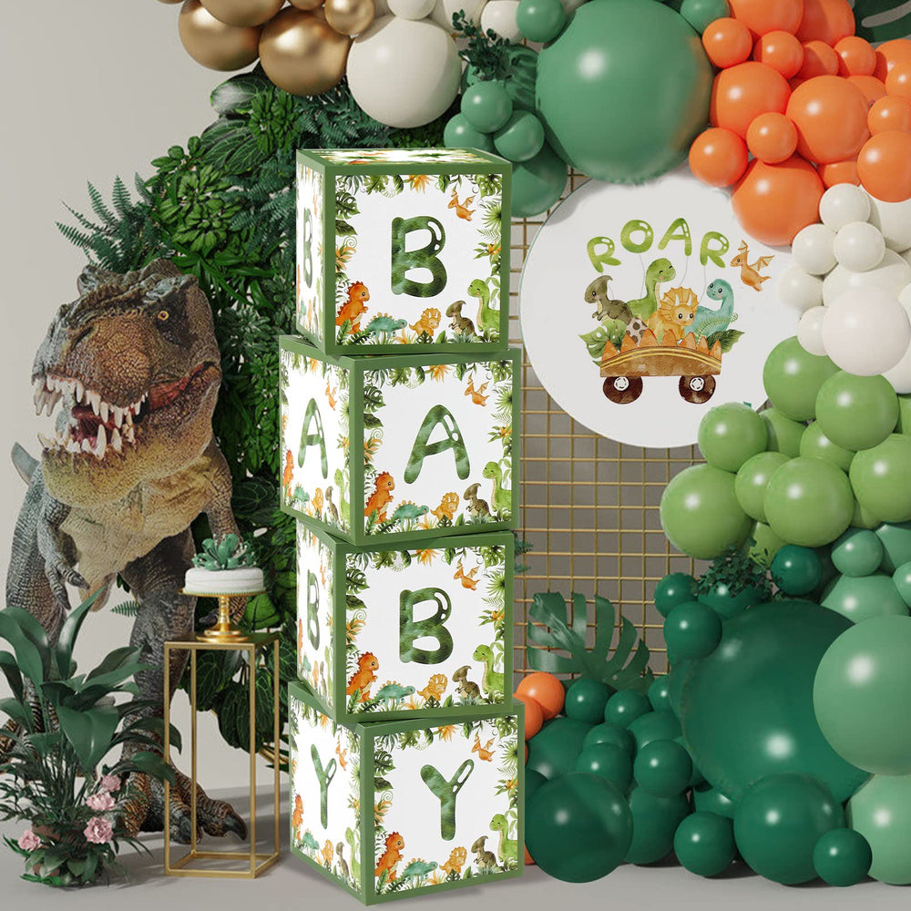 QIFU dinosaur baby box in green jungle design for jungle themed baby shower decor