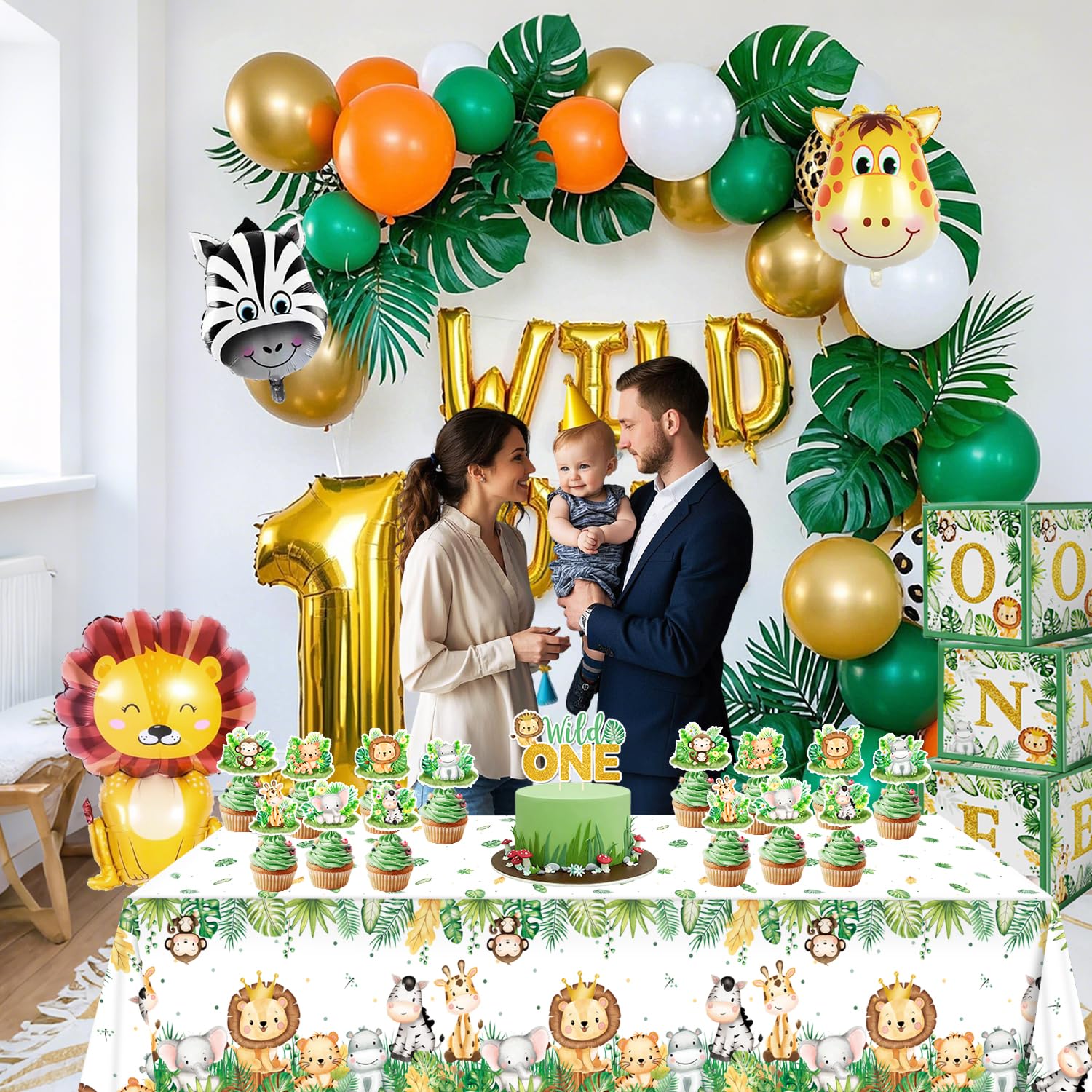 QIYANPAX Wild One safari tablecloth for baby shower decorations.