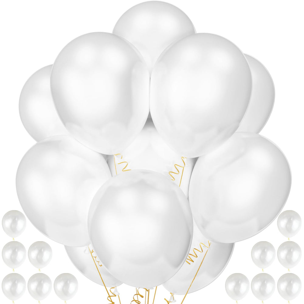 QIKOOLAA royal white 12in balloons pack for stunning party arches and decor