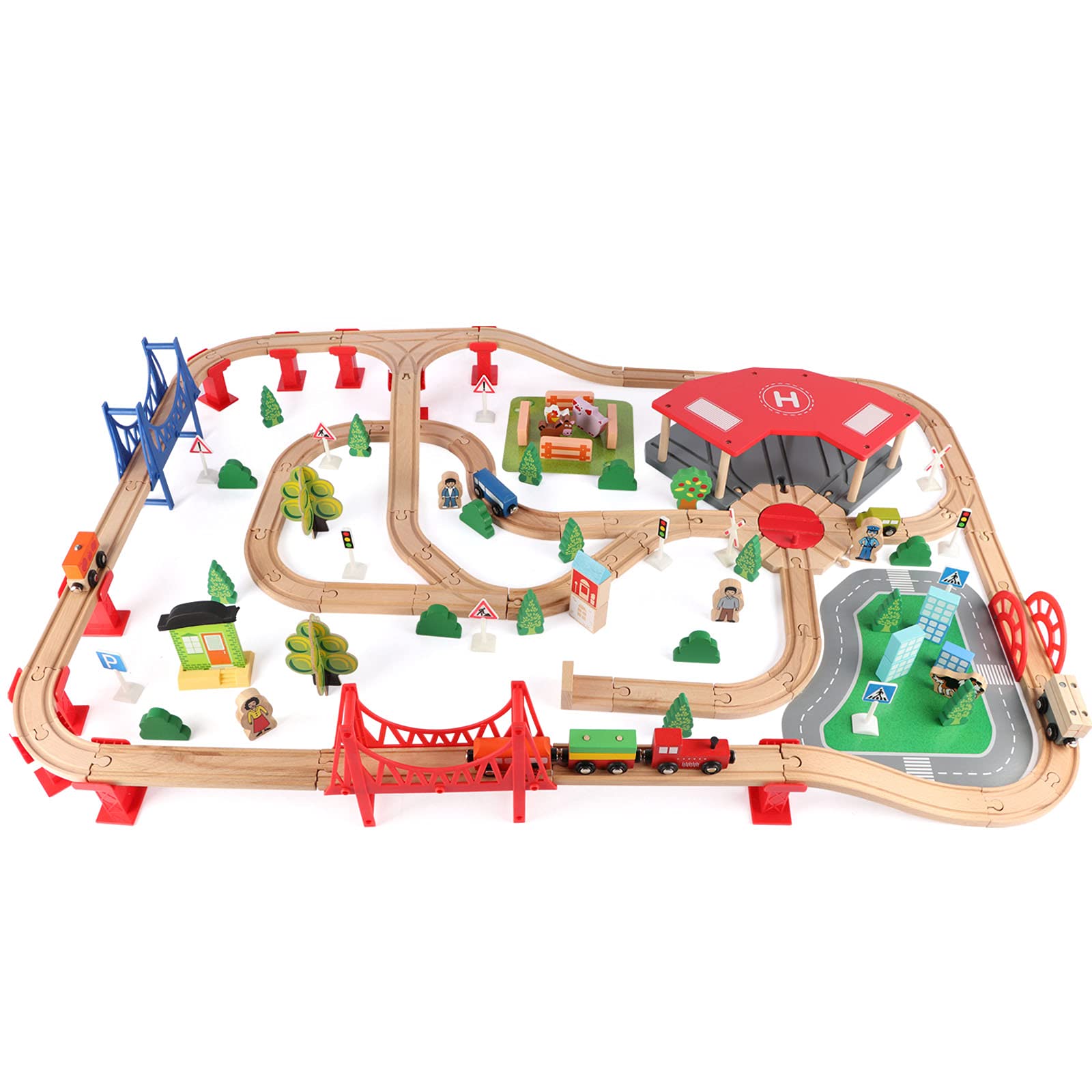Qilay wooden train set bridge enhances imaginative play and family collaboration.