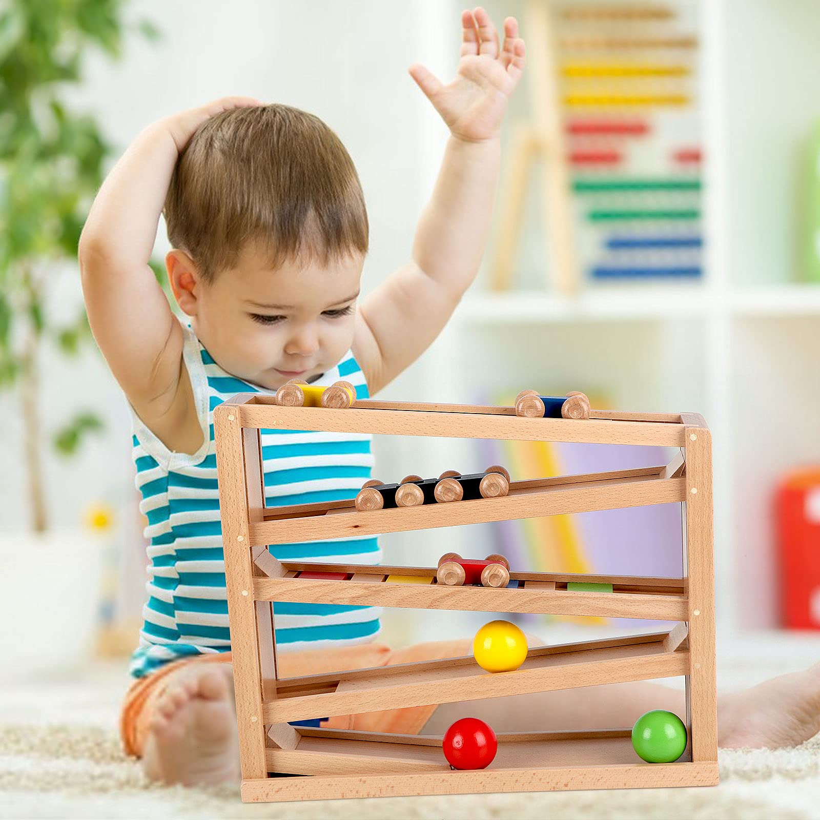 Qilay rainbow ramp cars glide down colorful ramps for lively play.