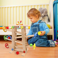 Qilay wooden car ramp racer with five tracks demonstrates action-filled learning at home.