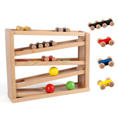 Qilay wooden race track 14in length promotes portable, engaging toddler play.