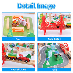 Qilay wooden train station and figures bring storytelling to life.