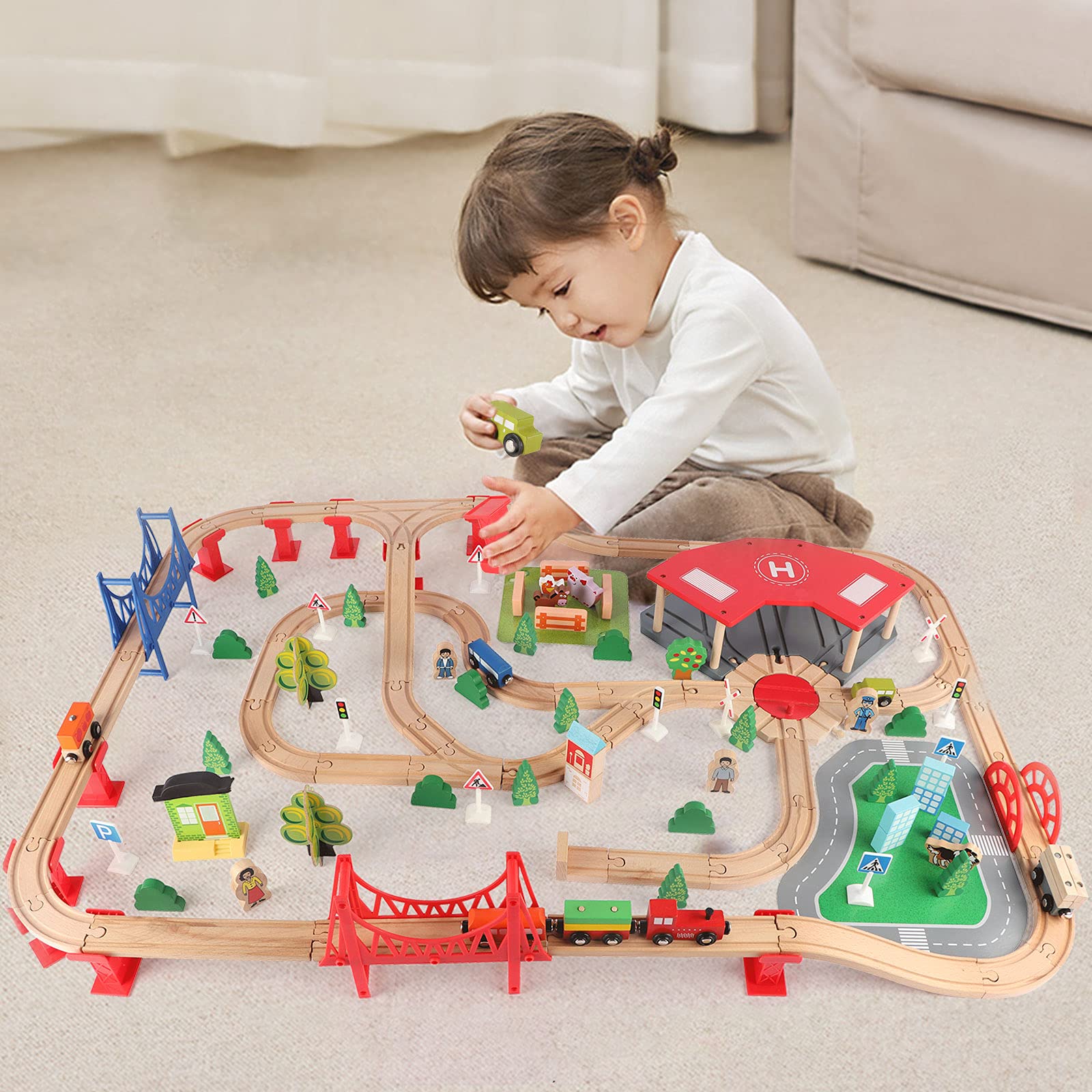 Qilay wooden track straight piece supports easy, stable layouts.