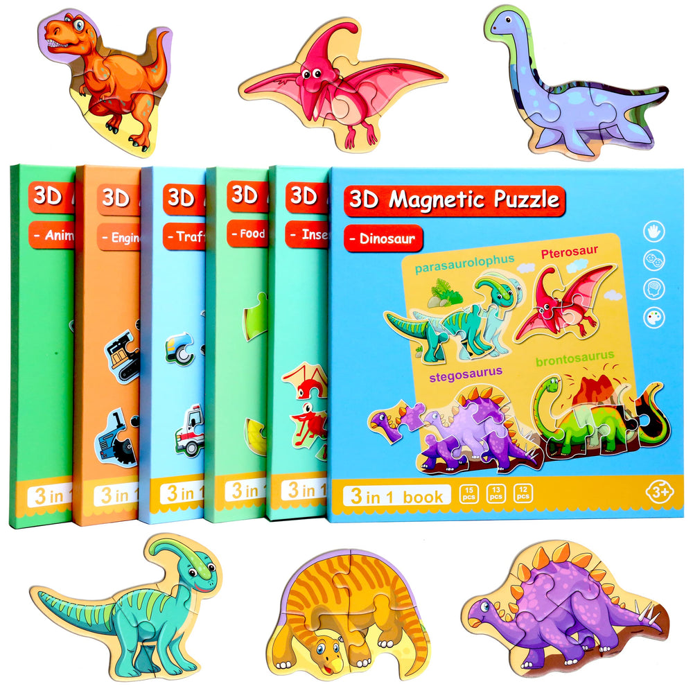 QimuMku magnetic puzzles dinosaur theme for toddlers boosts early problem-solving on car trips.