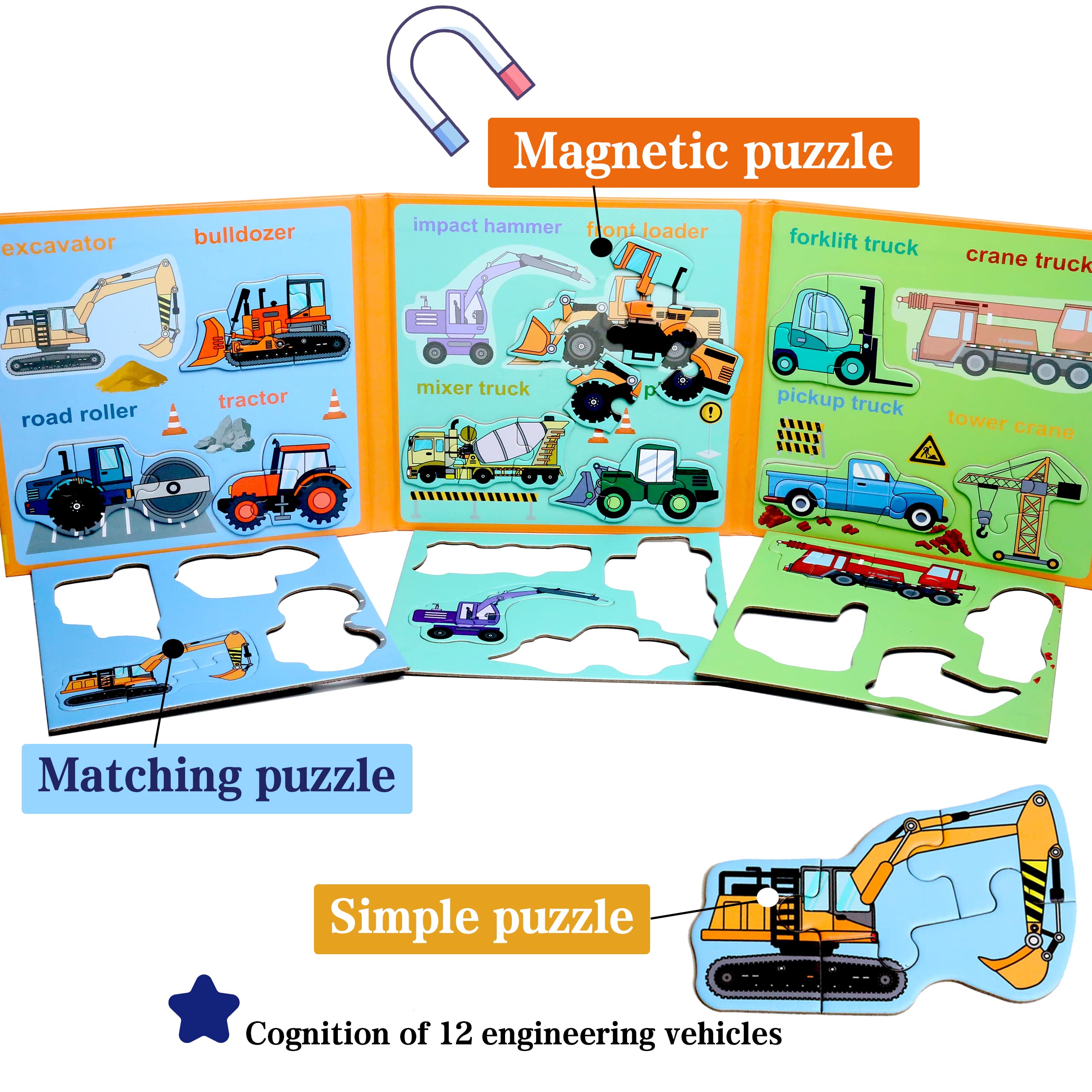 QimuMku Animals puzzle on metal surface, sturdy travel toy for toddlers.