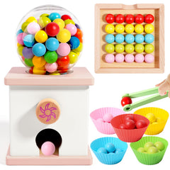 QimuMku wooden gumball machine for early math and color sorting.