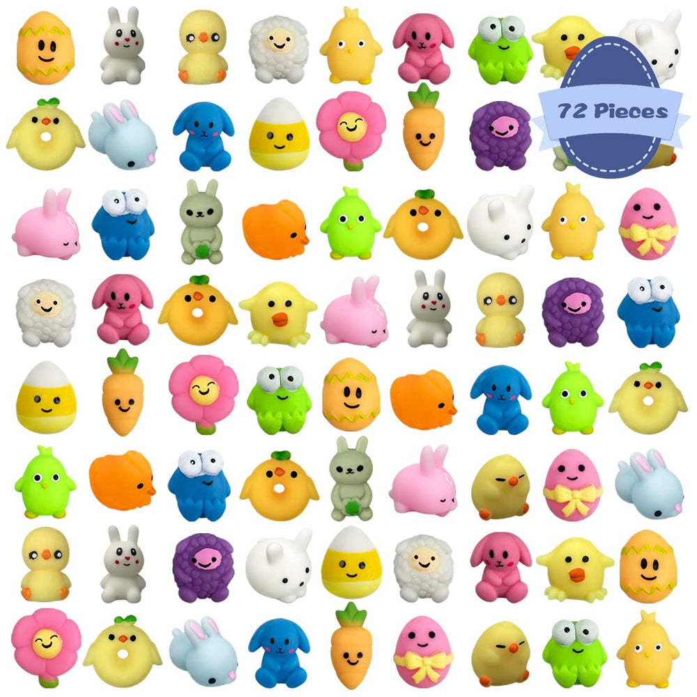 QINGQIU Easter Mochi Squishies array featuring eggs and bunnies for Easter fun.