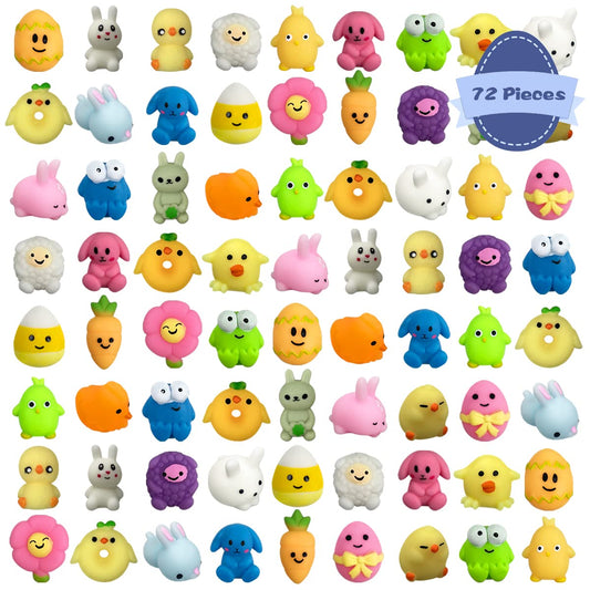 QINGQIU Easter Mochi Squishies array featuring eggs and bunnies for Easter fun.