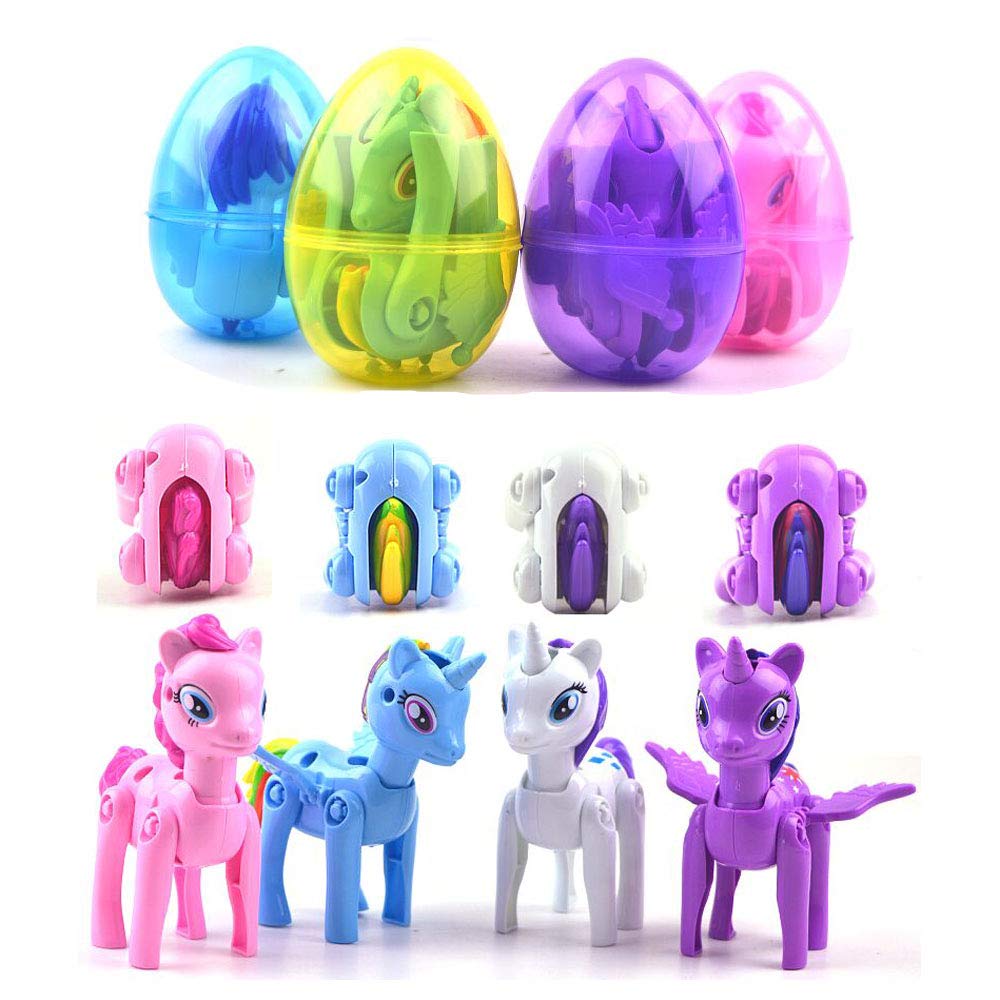 QINGQIU unicorn deformation egg opens to reveal a colorful toy for Easter fun.
