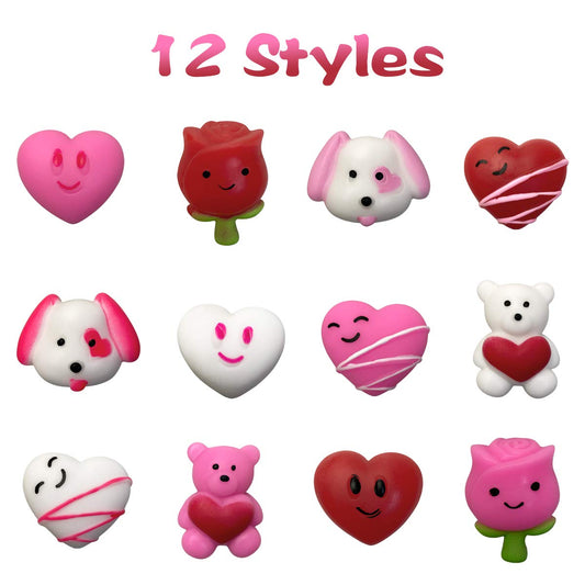 QINGQIU Valentines pink heart squishy toy for fidgeting fun and party favors.