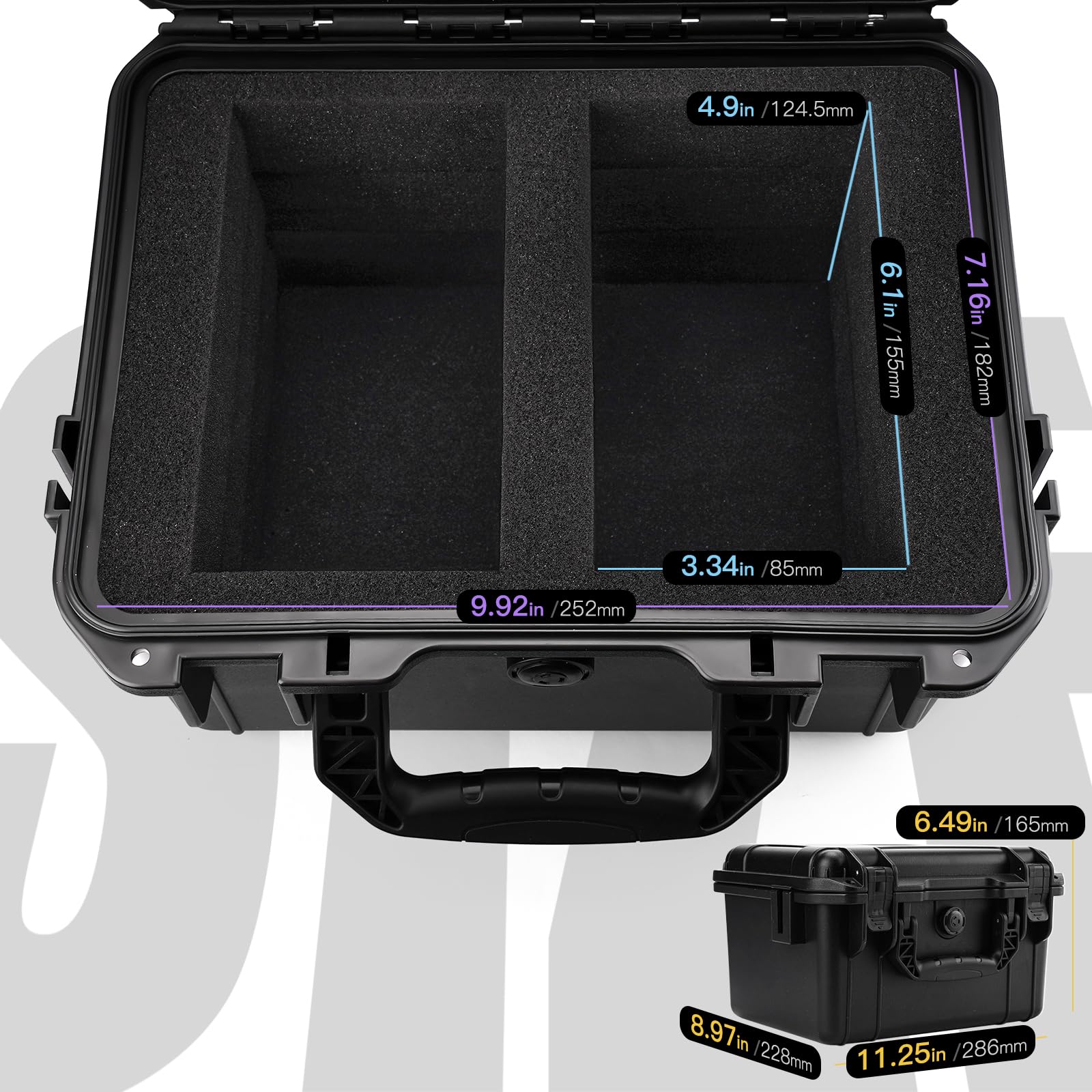 QINGUANG graded card storage box interior shown with foam dividers protecting tops.