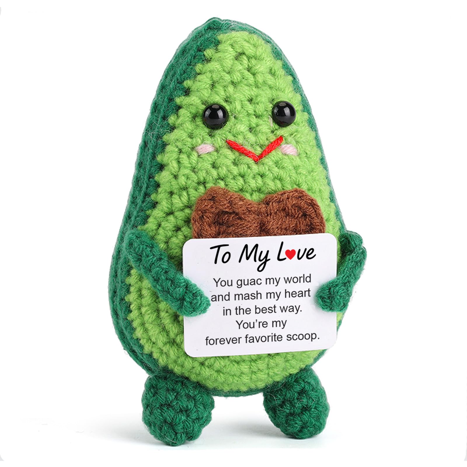 Qinthory avocado plush with To My Love card for a playful keepsake.