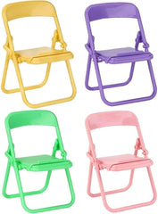 Qintreesify 5pc multicolor folding chairs at 1:12 scale for realistic dollhouse scenes.