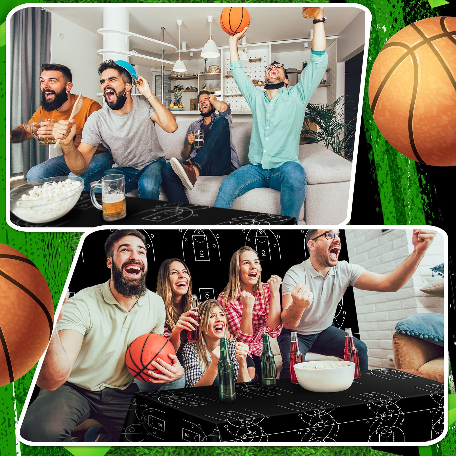 Qinyoung basketball tablecloth large size fits most tables at 108 by 54 inches.