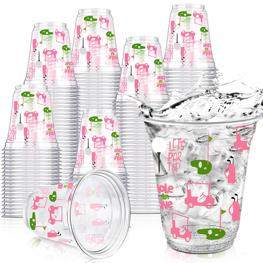 Qinyoung pink-patterned golf cups add festive flair to any party.