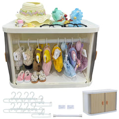 QIPECO foldable doll wardrobe with top display rack for easy access to small accessories.