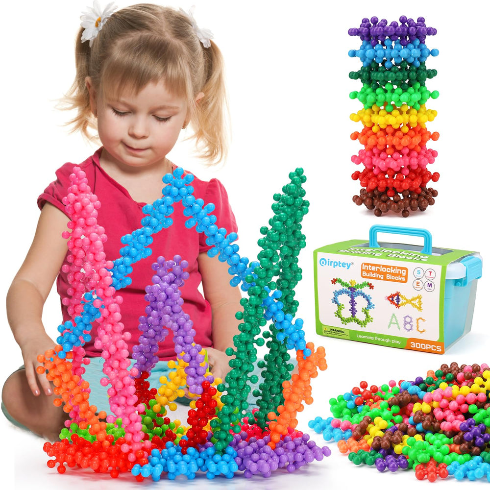 Qirptey 300-piece blocks assembly close-up supports creative STEM building.