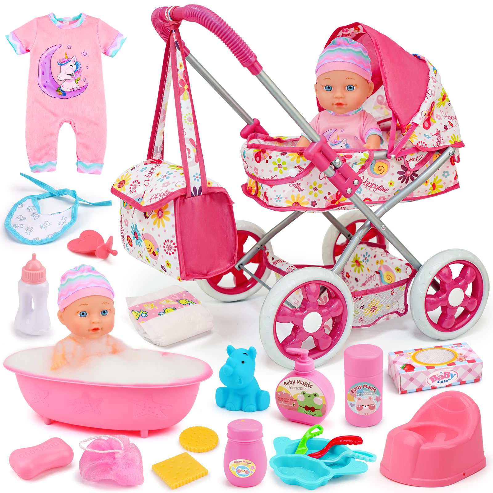 Qirptey baby doll stroller set ready for imaginative play and travel-friendly pretend outings.