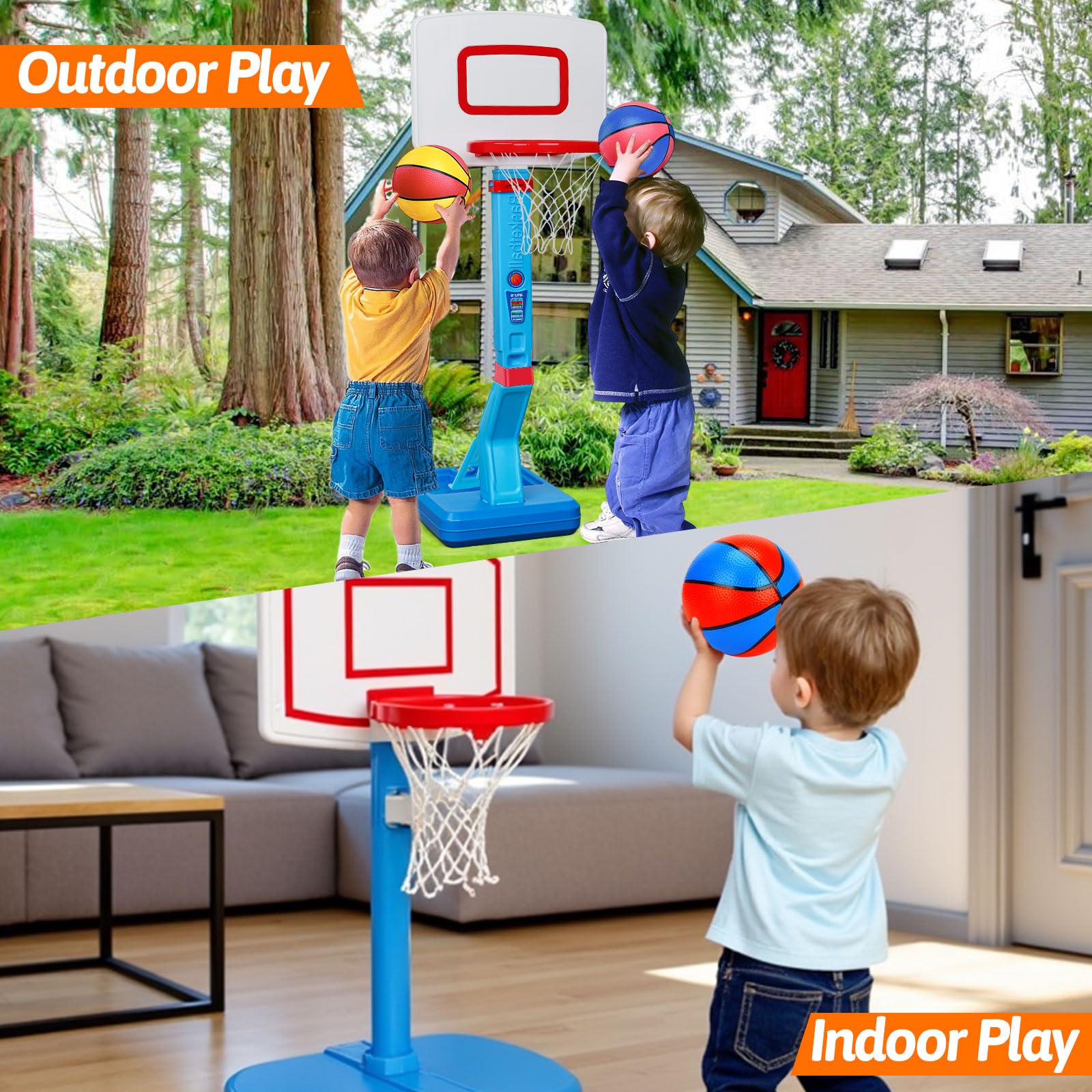 Qirptey kids indoor-outdoor basketball set showcases versatile play.