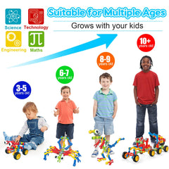 Qirptey race car model built from blocks, promoting imaginative play.